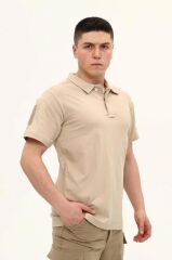 Single Sword Regular Fit Polo Yaka Kısa Kollu Erkek Tişört BEJ - M