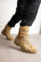 SS603 Su Geçirmez Bağcıklı Taktilk/outdoor Kışlık Askeri Uzun Bej Çöl Botu