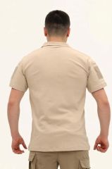 Single Sword Regular Fit Polo Yaka Kısa Kollu Erkek Tişört BEJ - 2XL