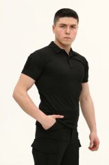 Single Sword Regular Fit Polo Yaka Kısa Kollu Erkek Tişört SİYAH - 2XL