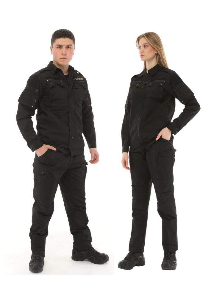 Single Sword Outdoor Unisex Kışlık Gömlek&Pantolon Alt Üst Takım 4XL - SİYAH