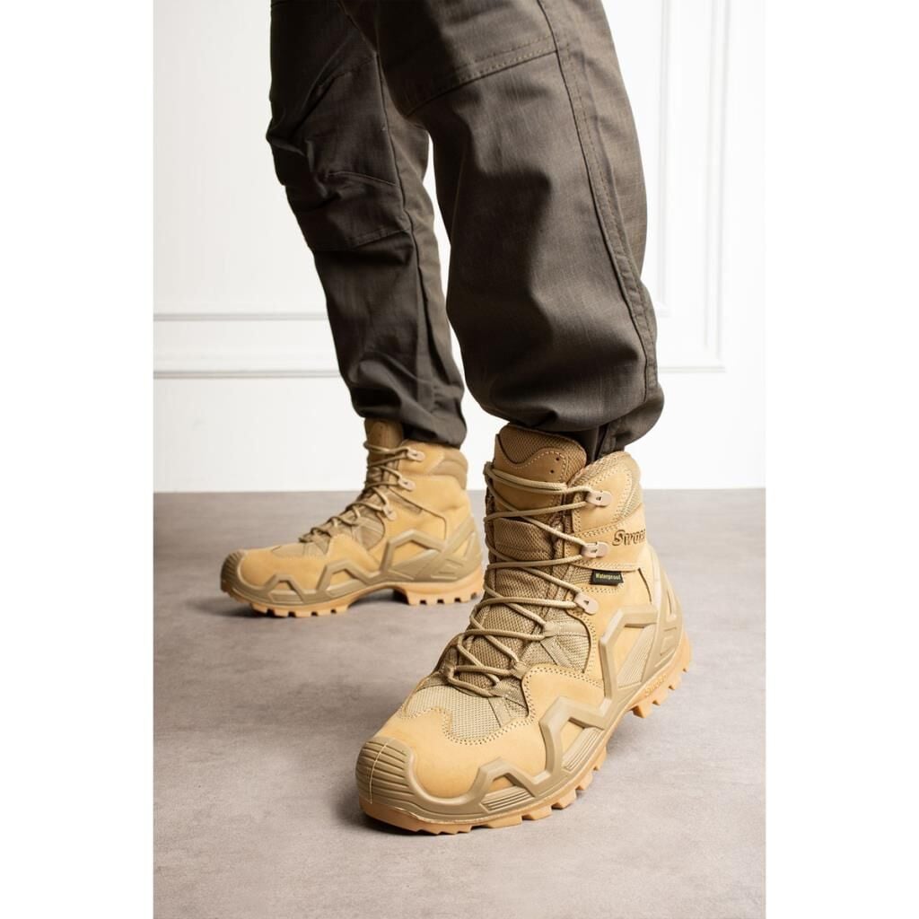 SS611 Su Geçirmez Bağcıklı Taktik Outdoor Unisex Kışlık Askeri Uzun Bej Çöl Botu BEJ - 38