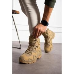 SS611 Su Geçirmez Bağcıklı Taktik Outdoor Unisex Kışlık Askeri Uzun Bej Çöl Botu BEJ - 47
