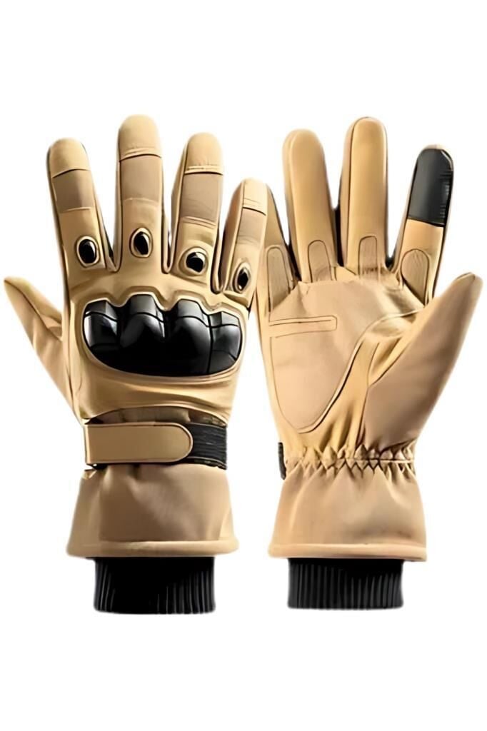 Single Sword Rüzgar Soğuk Geçirmez Suya Dayanıklı Dokunmatik Eldiven-  Taktik ve Motosiklet Eldiveni Bej