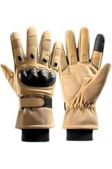 Single Sword Rüzgar Soğuk Geçirmez Suya Dayanıklı Dokunmatik Eldiven-  Taktik ve Motosiklet Eldiveni Bej BEJ