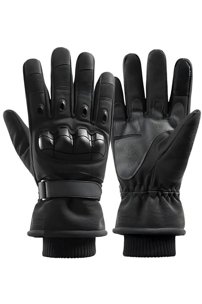 Single Sword Rüzgar Soğuk Geçirmez Suya Dayanıklı Dokunmatik Eldiven-  Taktik ve Motosiklet Eldiveni Bej SİYAH