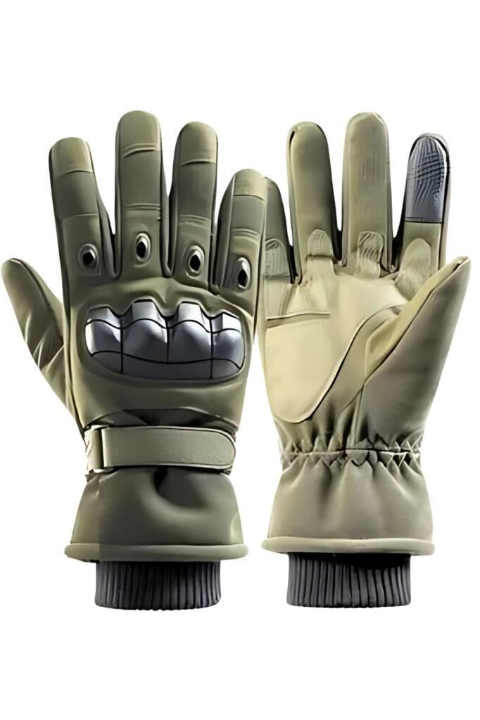 Single Sword Rüzgar Soğuk Geçirmez Suya Dayanıklı Dokunmatik Eldiven-  Taktik ve Motosiklet Eldiveni Bej HAKİ