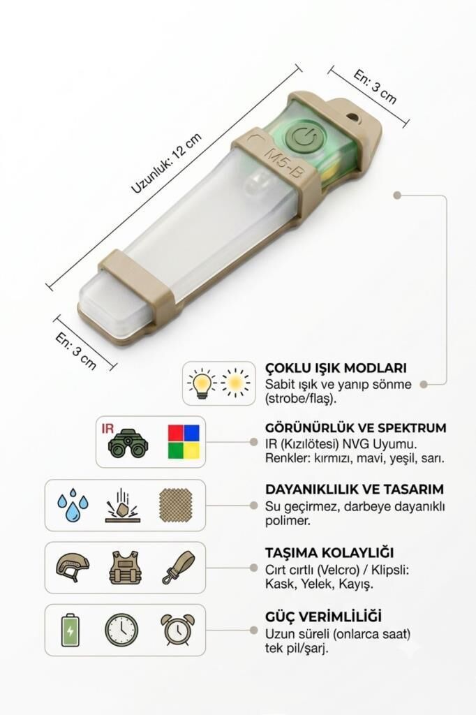 Single Sword Tactical Signal Light Kask ve Boyun Asmalı Pilli Taktik Sinyal Lambası 12 cm