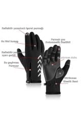 Single Sword Su Geçirmez Softshell Unisex Bisiklet, Motosiklet Eldiven Dokunmatik Kışlık Rüzgar Geçirmez Kaymaz SİYAH - L