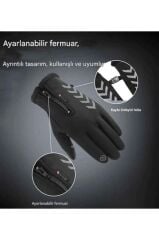 Single Sword Su Geçirmez Softshell Unisex Bisiklet, Motosiklet Eldiven Dokunmatik Kışlık Rüzgar Geçirmez Kaymaz SİYAH - L