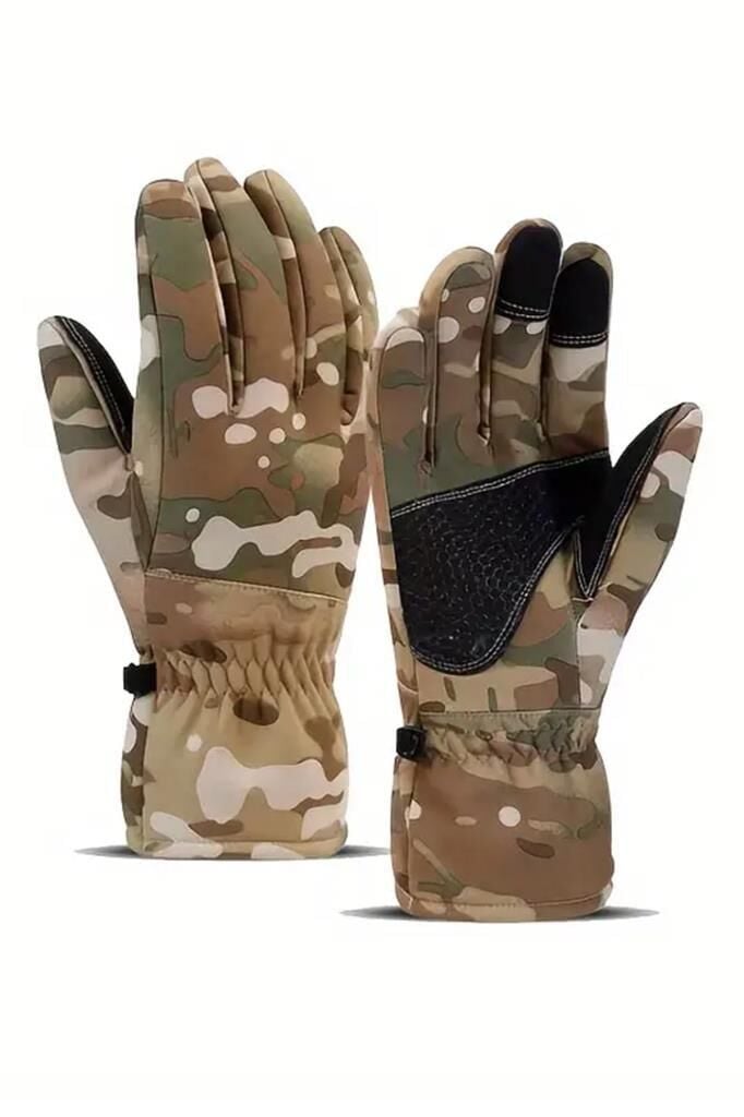 Single Sword Softshell Soğuk, Rüzgar ve Su Geçirmez Dokunmatik Eldiven, Motosiklet ve Taktik Eldiven MULTİCAM - XL