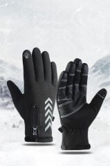 Single Sword Su Geçirmez Softshell Unisex Bisiklet, Motosiklet Eldiven Dokunmatik Kışlık Rüzgar Geçirmez Kaymaz SİYAH - XL