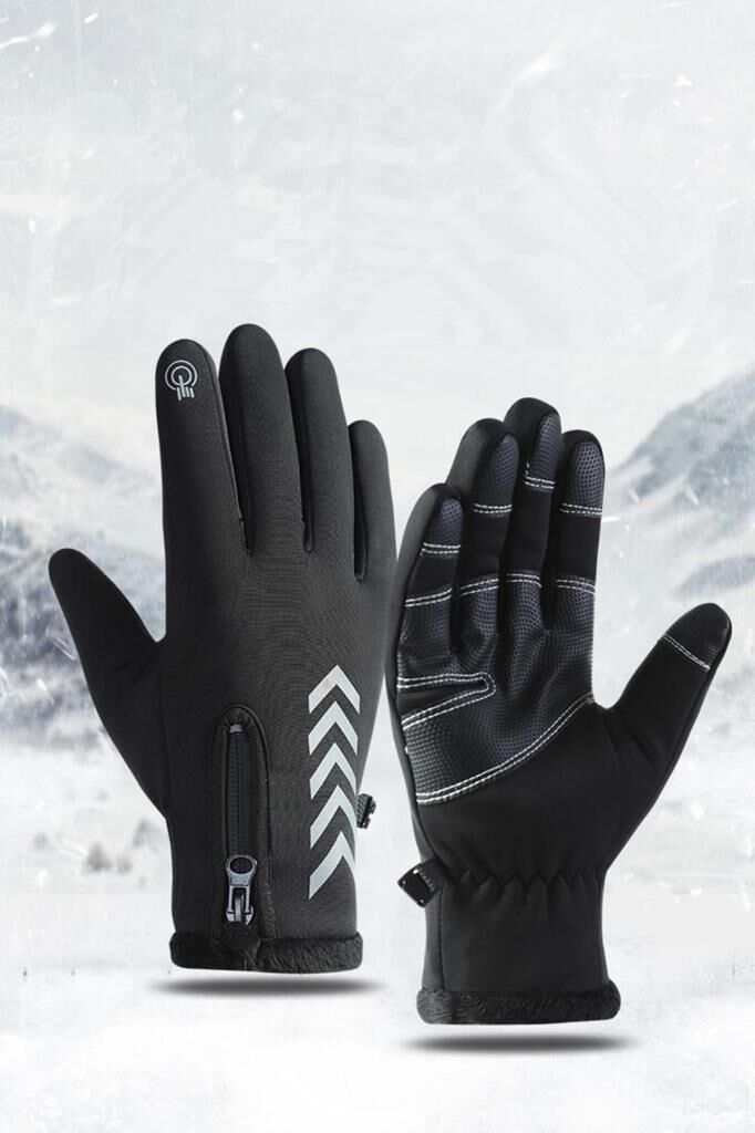 Single Sword Su Geçirmez Softshell Unisex Bisiklet, Motosiklet Eldiven Dokunmatik Kışlık Rüzgar Geçirmez Kaymaz SİYAH - XL