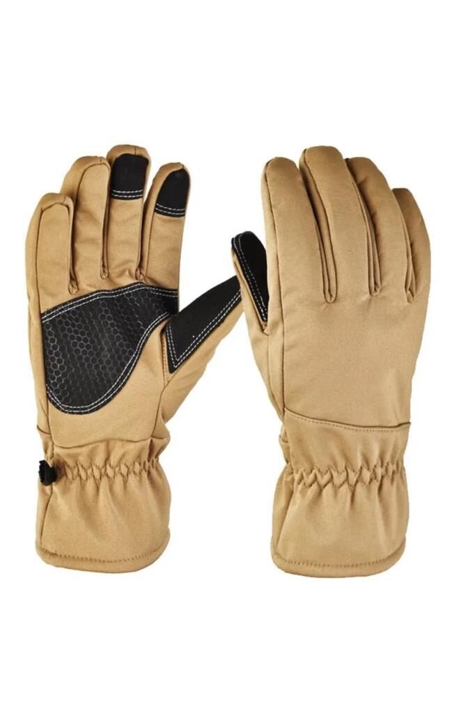Single Sword Softshell Soğuk, Rüzgar ve Su Geçirmez Dokunmatik Eldiven, Motosiklet ve Taktik Eldiven BEJ - XL