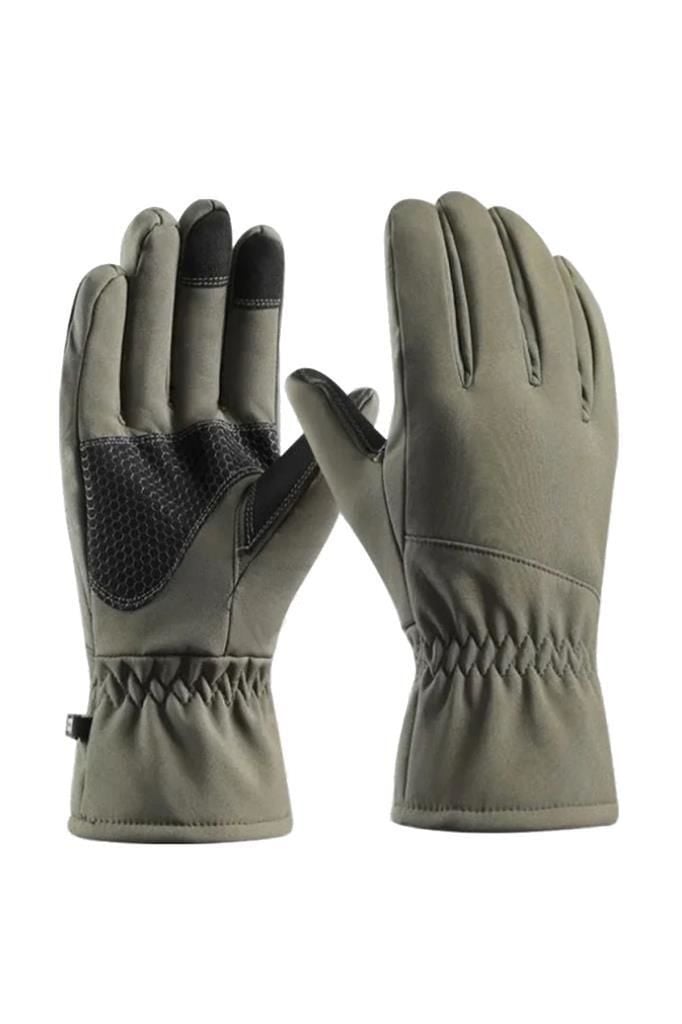 Single Sword Softshell Soğuk, Rüzgar ve Su Geçirmez Dokunmatik Eldiven, Motosiklet ve Taktik Eldiven HAKİ - XL