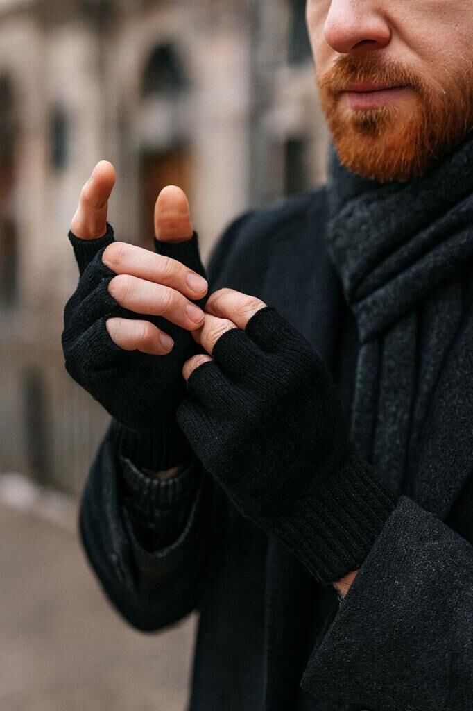 Parmak Unisex Triko Örgü Eldiven – Günlük Kışlık Aksesuar Yarım SİYAH