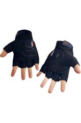 SS Yarım Parmak Destekli Motorcu Eldiveni-Bisiklet Eldiven- SİYAH - M