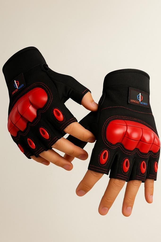 SS Yarım Parmak Destekli Motorcu Eldiveni-Bisiklet Eldiven- KIRMIZI - L