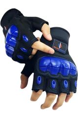 SS Yarım Parmak Destekli Motorcu Eldiveni-Bisiklet Eldiven- MAVİ - XL