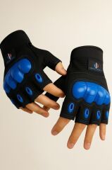 SS Yarım Parmak Destekli Motorcu Eldiveni-Bisiklet Eldiven- MAVİ - XL