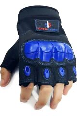 SS Yarım Parmak Destekli Motorcu Eldiveni-Bisiklet Eldiven- MAVİ - XL