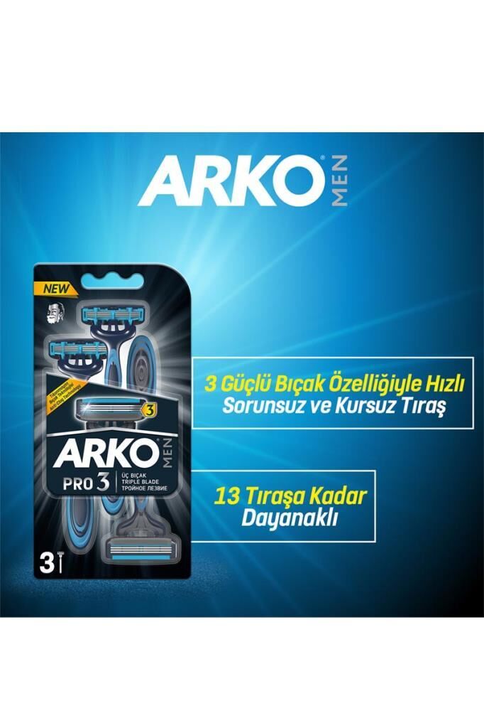 Arko T3 Pro 3 Bıçaklı Traş Bıçağı - 3 lü Paket