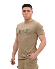 Single Sword Bisiklet Yaka Kısa Kollu Baskılı Kadın&Erkek T-Shirt BEJ - L