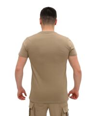 Single Sword Bisiklet Yaka Kısa Kollu Baskılı Kadın&Erkek T-Shirt BEJ - L