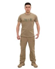 Single Sword Bisiklet Yaka Kısa Kollu Baskılı Kadın&Erkek T-Shirt BEJ - L