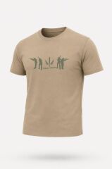 Single Sword Bisiklet Yaka Kısa Kollu Baskılı Kadın&Erkek T-Shirt BEJ - XL