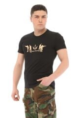 Single Sword Bisiklet Yaka Kısa Kollu Baskılı Kadın&Erkek T-Shirt SİYAH - L