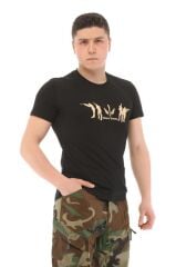 Single Sword Bisiklet Yaka Kısa Kollu Baskılı Kadın&Erkek T-Shirt SİYAH - L