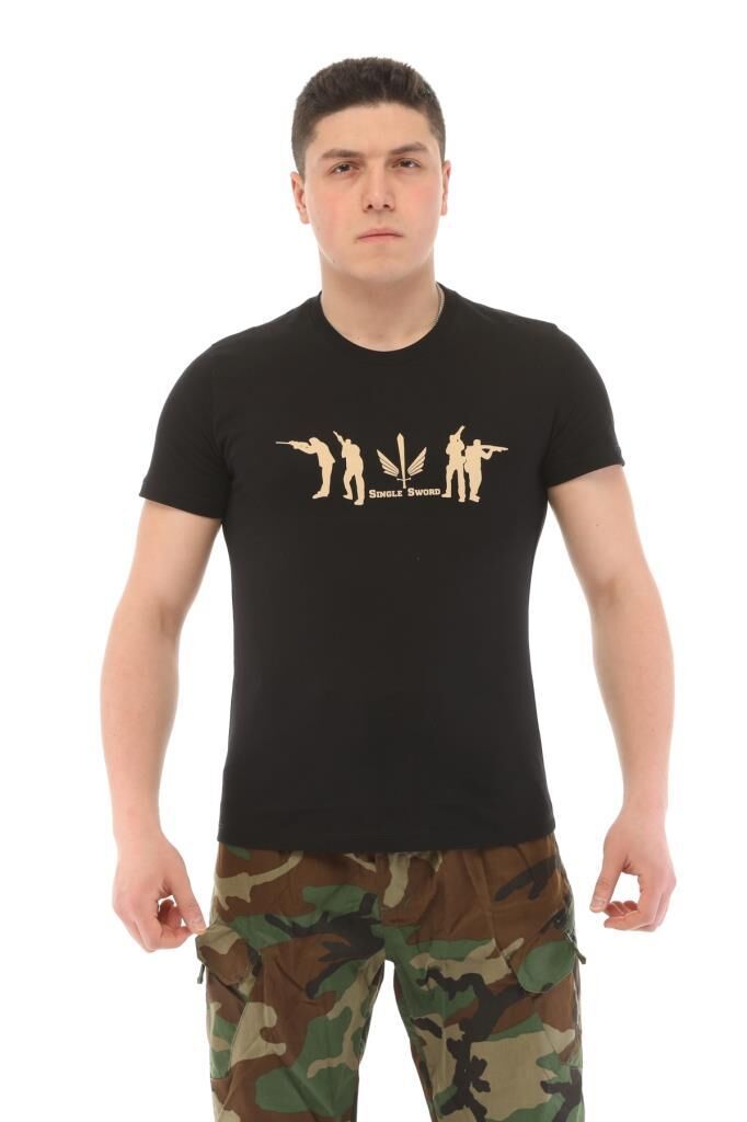 Single Sword Bisiklet Yaka Kısa Kollu Baskılı Kadın&Erkek T-Shirt SİYAH - 2XL
