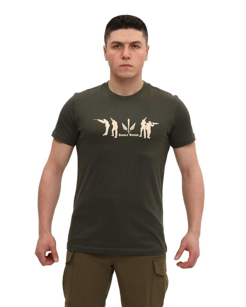 Single Sword Bisiklet Yaka Kısa Kollu Baskılı Kadın&Erkek T-Shirt HAKİ - S