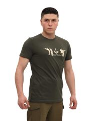 Single Sword Bisiklet Yaka Kısa Kollu Baskılı Kadın&Erkek T-Shirt HAKİ - S