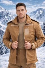 Single Sword Su&Rüzgâr Geçirmez Kapüşonlu Softshell Kışlık Erkek Mont BEJ - M