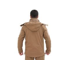 Single Sword Su&Rüzgâr Geçirmez Kapüşonlu Softshell Kışlık Erkek Mont BEJ - 3XL
