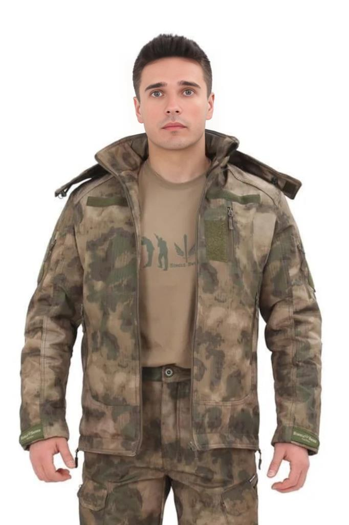 Single Sword Su&Rüzgâr Geçirmez Kapüşonlu Softshell Kışlık Erkek Mont ATACS - 3XL