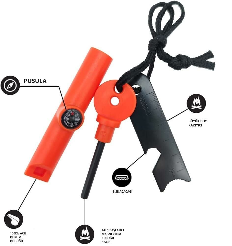 Single Sword Magnezyum Çubuğu - Pusulalı, Düdüklü Cetvelli Ateş Başlatıcı