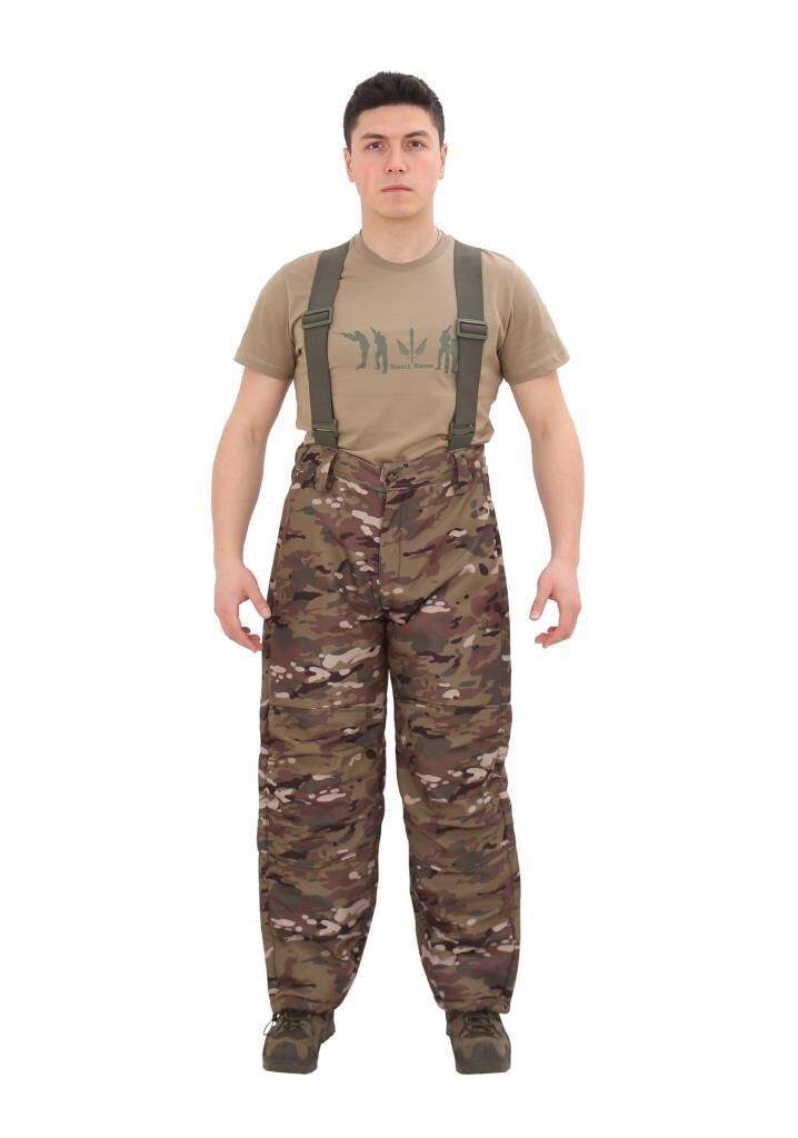 Single Sword Outdoor Softshell Su Geçirmez Kışlık Erkek Pantolon (Salopet Askılı), Kamuflaj Renk MULTİCAM - 2XL