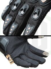 Pro Biker Tam Parmak Korumalı ve Nefes Alabilen Telefon Uyumlu Motosiklet & Bisiklet Eldiveni Pro SİYAH - L