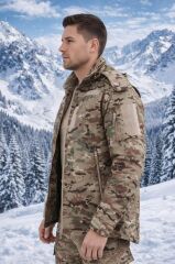 Single Sword Su&Rüzgâr Geçirmez Kapüşonlu Softshell Kışlık Erkek Mont MULTİCAM - 3XL