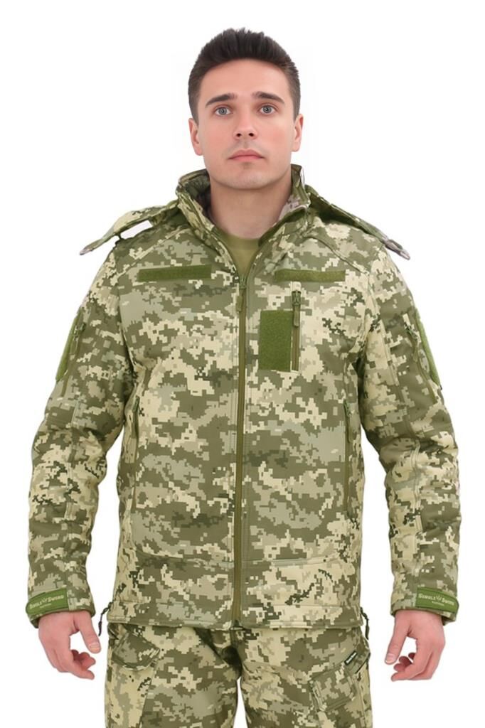 Single Sword Su&Rüzgâr Geçirmez Kapüşonlu Softshell Kışlık Erkek Mont PİKSEL - S