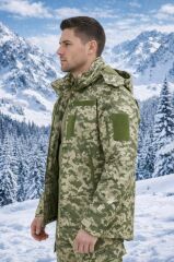 Single Sword Su&Rüzgâr Geçirmez Kapüşonlu Softshell Kışlık Erkek Mont PİKSEL - XL