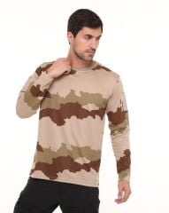 Single Sword Bisiklet Yaka Kamuflaj Desen Pamuklu Erkek T-Shirt