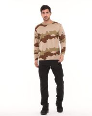 Single Sword Bisiklet Yaka Kamuflaj Desen Pamuklu Erkek T-Shirt