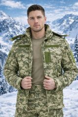 Single Sword Su&Rüzgâr Geçirmez Kapüşonlu Softshell Kışlık Erkek Mont PİKSEL - 3XL
