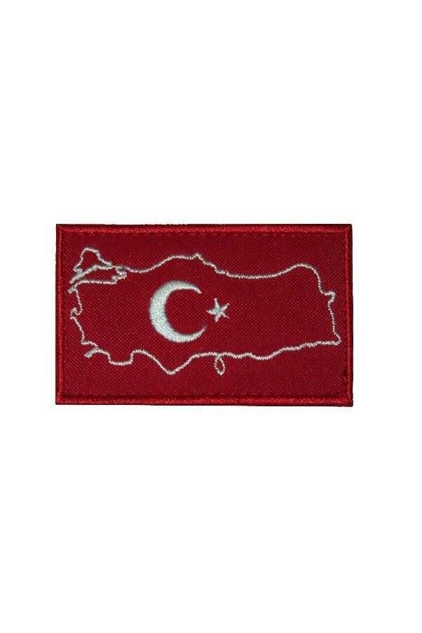 Single sword Nakış Haritalı Türk Bayrağı. KIRMIZI-BEYAZ