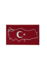 Single sword Nakış Haritalı Türk Bayrağı. KIRMIZI-BEYAZ