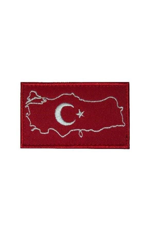 Single sword Nakış Haritalı Türk Bayrağı. KIRMIZI-BEYAZ
